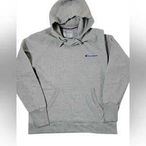 Champion Mens Grey Pullover Hoodie Size Medium Embroidered Logo Athletic Wear